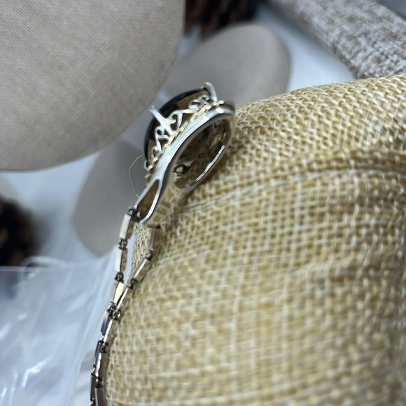 🖤 Silver and Gold Vintage Smoky Quartz Pendant Necklace 16" - Picture 11 of 15